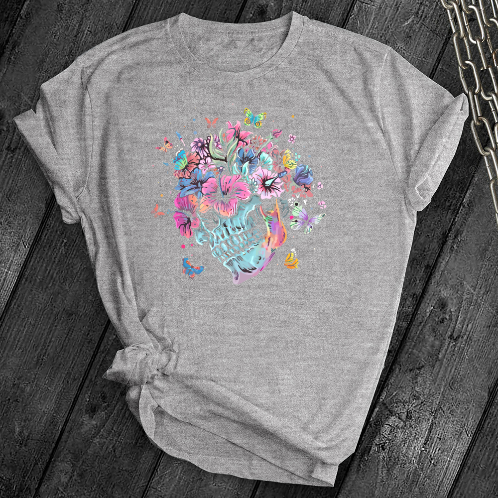 Colorful Floral Skull Butterfly Tee