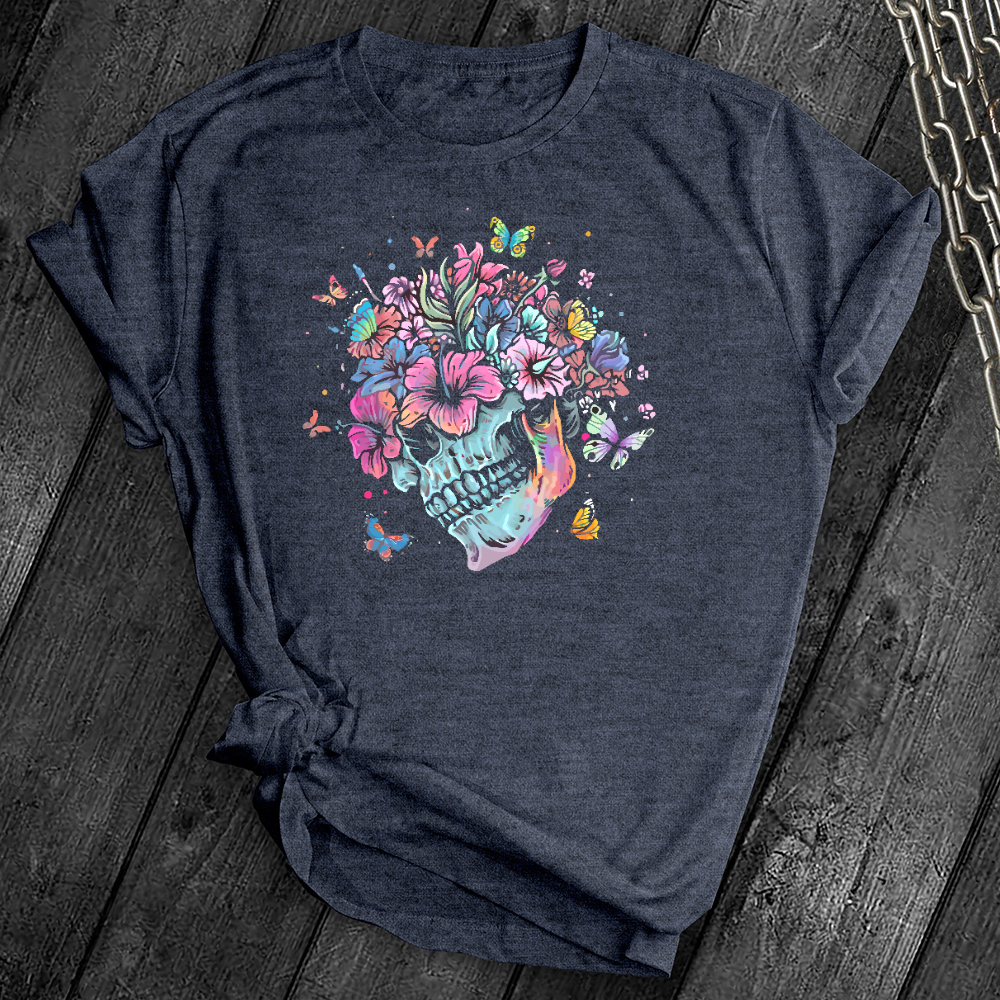 Colorful Floral Skull Butterfly Tee