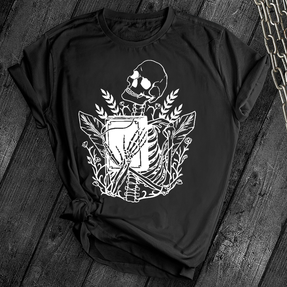 Floral Skeleton With Book Tee